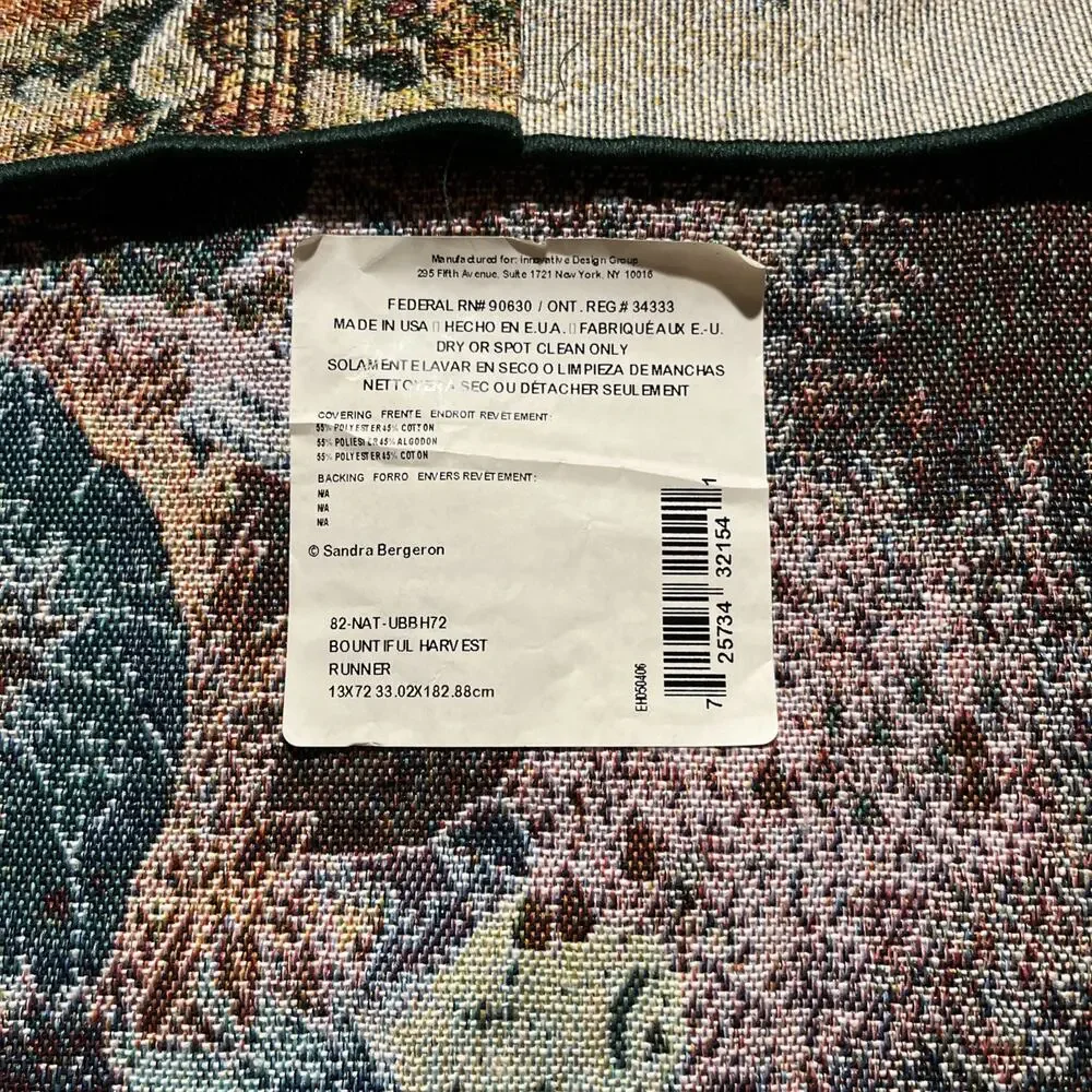 Bergeron‎ Fall Pumpkins Tapestry Table Runner Bountiful Harvest 72” Thanksgiving